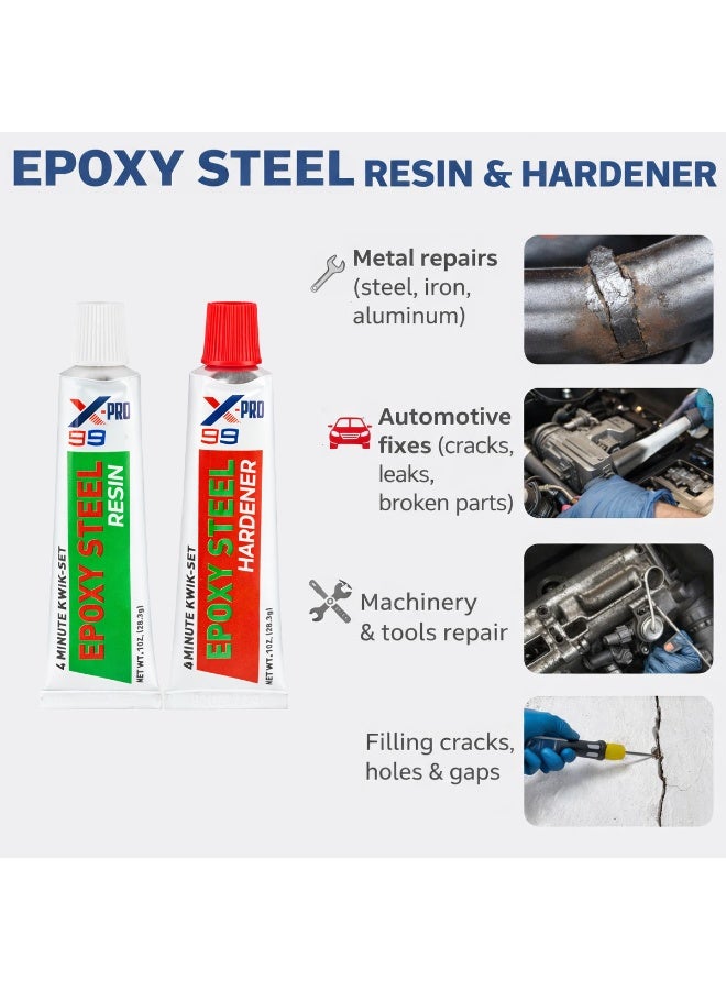 Xpro X-PRO 99 Epoxy Steel 4 Minute Kwik-Set Cold Weld Adhesive, 2oz (57g) Kit, Heavy Duty Resin & Hardener for Metal Repair, Steel, Iron, Aluminum, Stone & Concrete, Fuel Resistant, Industrial Strength Gap Filler, Sealant & Thread Fixer - Image 5